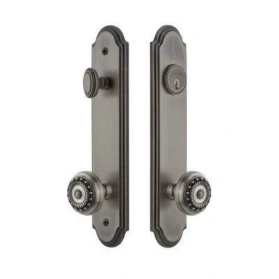 Grandeur Arc Tall Plate Complete Entry Set With Single Cylinder Deadbolot And Parthenon Knob In Antique Pewter