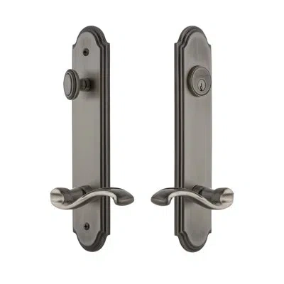 Grandeur Arc Tall Plate Complete Entry Set With Single Cylinder Deadbolot And Portofino Lever In Antique Pewter