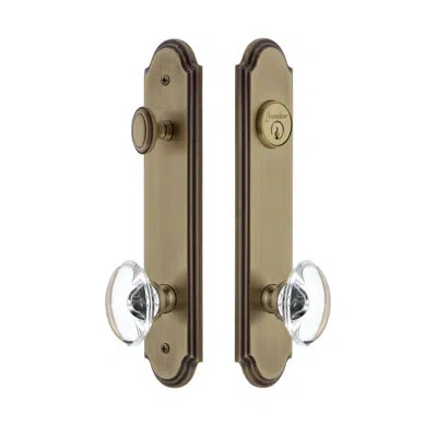 Grandeur Arc Tall Plate Complete Entry Set With Single Cylinder Deadbolot And Provence Knob In Vintage Brass