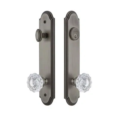 Grandeur Arc Tall Plate Complete Entry Set With Single Cylinder Deadbolot And Versailles Knob In Antique Pewter