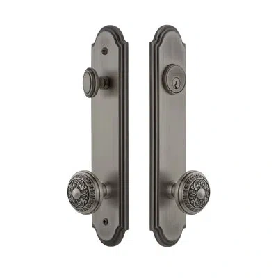 Grandeur Arc Tall Plate Complete Entry Set With Single Cylinder Deadbolot And Windsor Knob In Antique Pewter