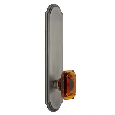 Grandeur Arc Tall Plate Double Dummy With Baguette Amber Crystal Door Knob In Antique Pewter