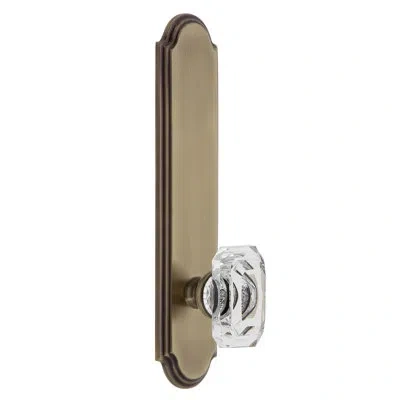 Grandeur Arc Tall Plate Double Dummy With Baguette Clear Crystal Door Knob In Vintage Brass