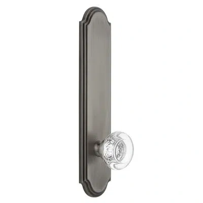 Grandeur Arc Tall Plate Privacy With Bordeaux Crystal Door Knob In Antique Pewter