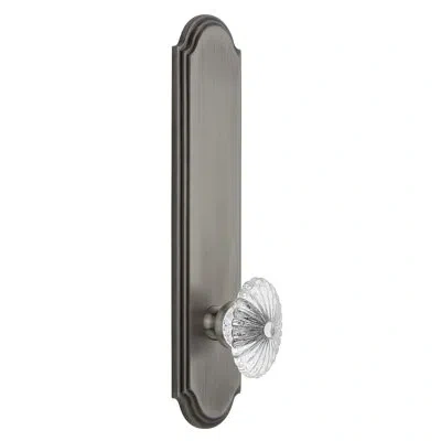 Grandeur Arc Tall Plate Single Dummy With Burgundy Crystal Door Knob In Antique Pewter