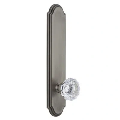 Grandeur Arc Tall Plate Single Dummy With Fontainebleau Crystal Door Knob In Antique Pewter