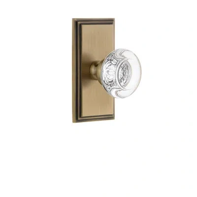 Grandeur Carré Plate Double Dummy With Bordeaux Crystal Door Knob In Vintage Brass