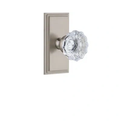 Grandeur Carré Plate Passage With Fontainebleau Crystal Door Knob In Satin Nickel