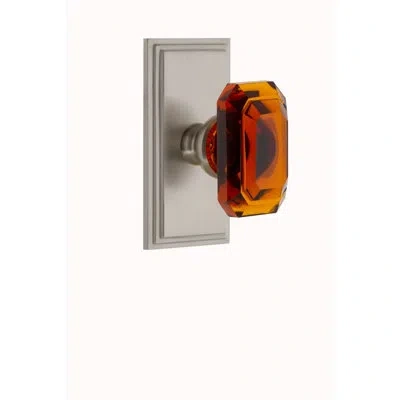 Grandeur Carré Plate Privacy With Baguette Crystal Door Knob In Satin Nickel