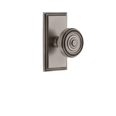 Grandeur Carré Plate Privacy With Soleil Door Knob In Antique Pewter