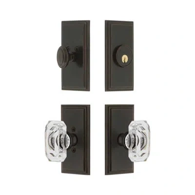 Grandeur Carre Short Plate Entry Set With Baguette Clear Crystal Knob In Timeless Bronze In Black