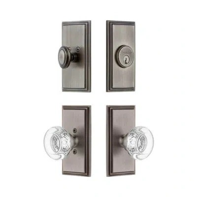 Grandeur Carre Short Plate Entry Set With Bordeaux Crystal Knob In Gray