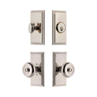 Grandeur Carre Short Plate Entry Set With Bouton Knob In Polished Nickel In Brown