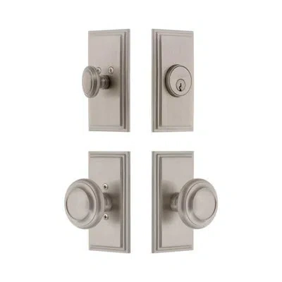 Grandeur Carre Short Plate Entry Set With Circulaire Knob In Satin Nickel In Gray