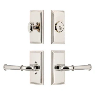 Grandeur Carre Short Plate Entry Set With Georgetown Lever In Polished Nickel In Silver