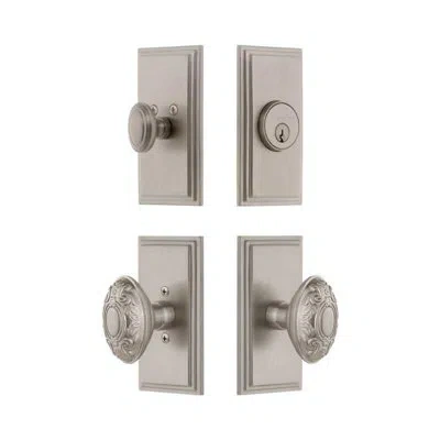 Grandeur Carre Short Plate Entry Set With Grande Victorian Knob In Silver