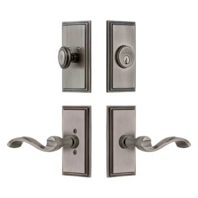 Grandeur Carre Short Plate Entry Set With Portofino Lever In Silver