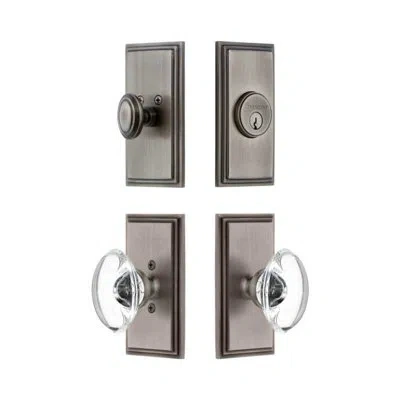 Grandeur Carre Short Plate Entry Set With Provence Crystal Knob In Black