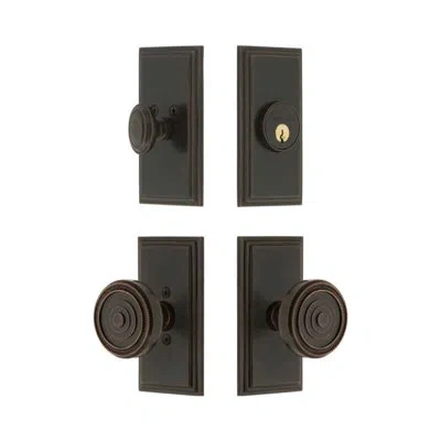 Grandeur Carre Short Plate Entry Set With Soleil Knob In Black