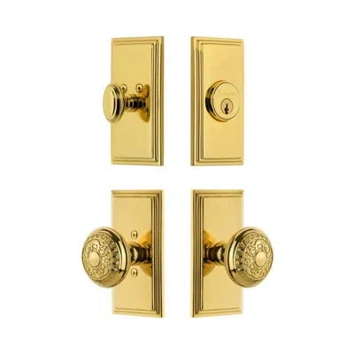 Grandeur Carre Short Plate Entry Set With Windsor Knob In Gold