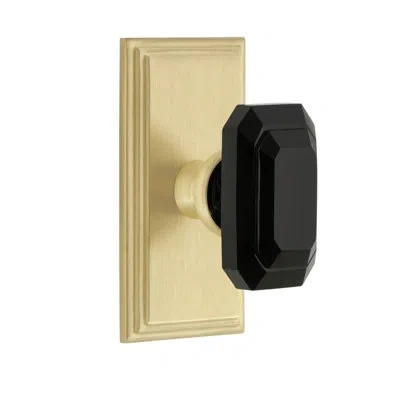 Grandeur Carré Short Plate With Baguette Black Crystal Knob In Satin Brass