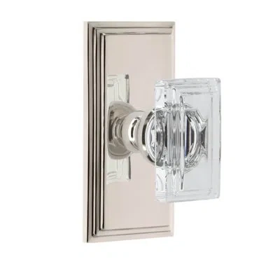 Grandeur Carré Short Plate With Carré Crystal Knob In Polished Nickel