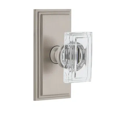Grandeur Carré Short Plate With Carré Crystal Knob In Satin Nickel