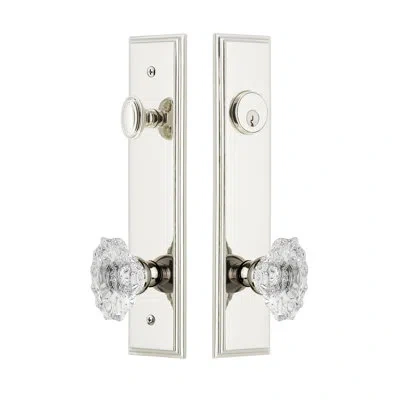 Grandeur Carré Tall Plate Complete Entry Set With Single Cylinder Deadbolot And Biarritz Knob In Polished Nickel