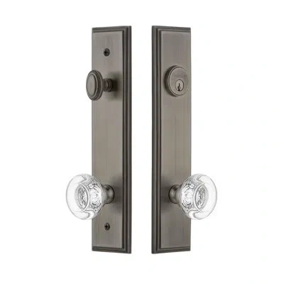 Grandeur Carré Tall Plate Complete Entry Set With Single Cylinder Deadbolot And Bordeaux Knob In Antique Pewter