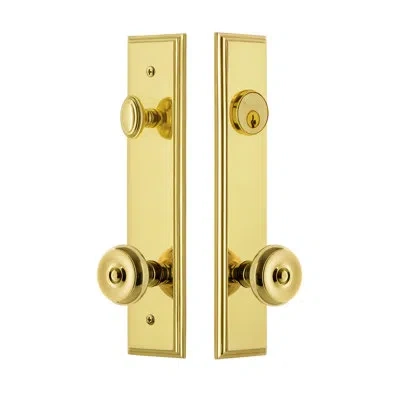 Grandeur Carré Tall Plate Complete Entry Set With Single Cylinder Deadbolot And Bouton Knob In Lifetime Brass