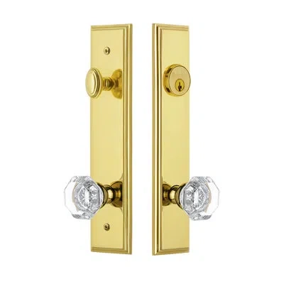 Grandeur Carré Tall Plate Complete Entry Set With Single Cylinder Deadbolot And Chambord Crystal Knob In Lifetime Brass