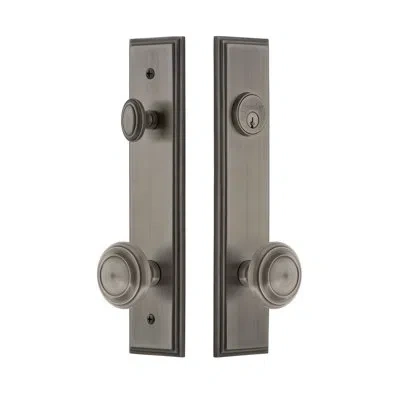 Grandeur Carré Tall Plate Complete Entry Set With Single Cylinder Deadbolot And Circulaire Knob In Antique Pewter