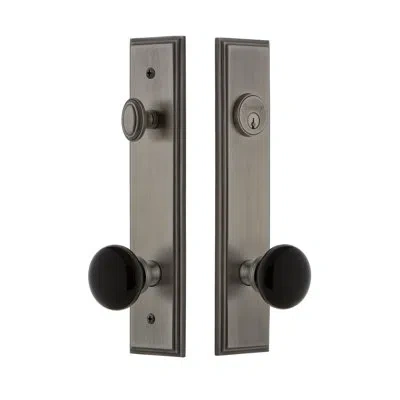 Grandeur Carré Tall Plate Complete Entry Set With Single Cylinder Deadbolot And Coventry Knob In Antique Pewter
