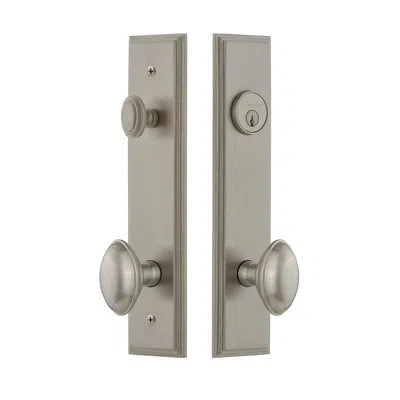 Grandeur Carré Tall Plate Complete Entry Set With Single Cylinder Deadbolot And Eden Prairie Knob In Satin Nickel