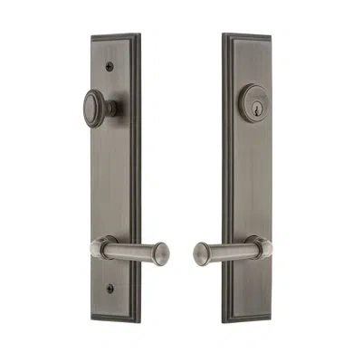 Grandeur Carré Tall Plate Complete Entry Set With Single Cylinder Deadbolot And Georgetown Lever In Antique Pewter