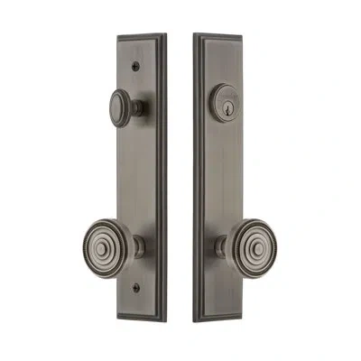 Grandeur Carré Tall Plate Complete Entry Set With Single Cylinder Deadbolot And Soleil Knob In Antique Pewter