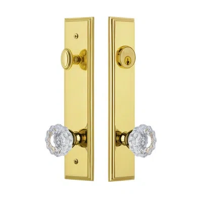 Grandeur Carré Tall Plate Complete Entry Set With Single Cylinder Deadbolot And Versailles Knob In Lifetime Brass