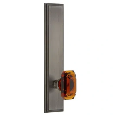 Grandeur Carré Tall Plate Double Dummy With Baguette Amber Crystal Door Knob In Antique Pewter
