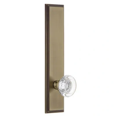 Grandeur Carré Tall Plate Double Dummy With Bordeaux Crystal Door Knob In Vintage Brass