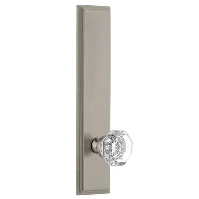 Grandeur Carré Tall Plate Double Dummy With Chambord Crystal Door Knob In Satin Nickel