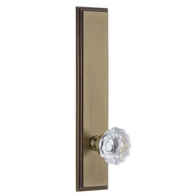 Grandeur Carré Tall Plate Double Dummy With Fontainebleau Crystal Door Knob In Vintage Brass