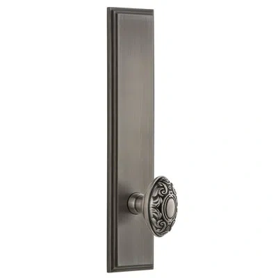 Grandeur Carré Tall Plate Double Dummy With Grande Victorian Door Knob In Antique Pewter