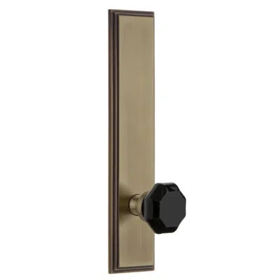 Grandeur Carre' Tall Plate Lyon Door Knob In Lifetime Brass