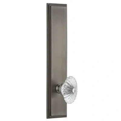 Grandeur Carré Tall Plate Passage With Burgundy Crystal Door Knob In Antique Pewter