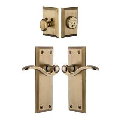 Grandeur Fifth Avenue Long Plate Complete Entry Set With Single Cylinder Deadbolot And Bellagio Lever In Timeless Bronze