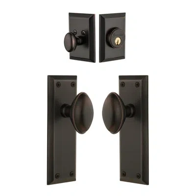 Grandeur Fifth Avenue Long Plate Complete Entry Set With Single Cylinder Deadbolot And Eden Prairie Knob In Timeless Bronze