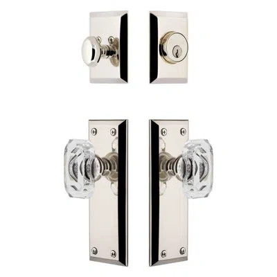 Grandeur Fifth Avenue Long Plate Entry Set With Baguette Clear Crystal Knob In Silver