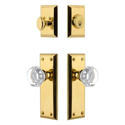 Grandeur Fifth Avenue Long Plate Entry Set With Chambord Crystal Knob In Antique Pewter In Gold
