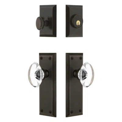 Grandeur Fifth Avenue Long Plate Entry Set With Provence Crystal Knob In Timeless Bronze In Black