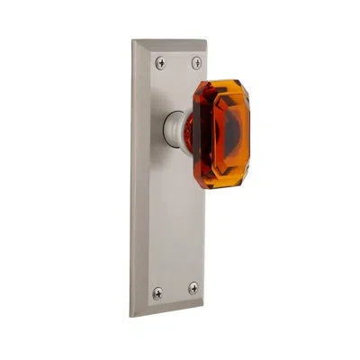 Grandeur Fifth Avenue Plate Double Dummy With Baguette Crystal Door Knob In Polished Nickel